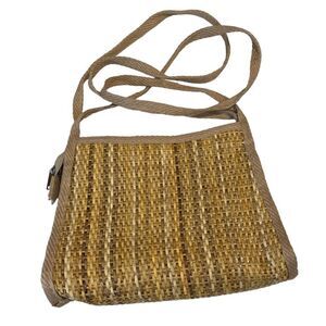 Mister Ernest Handbags Tan Straw Woven Zip Close Made in Italy Shoulder Bag